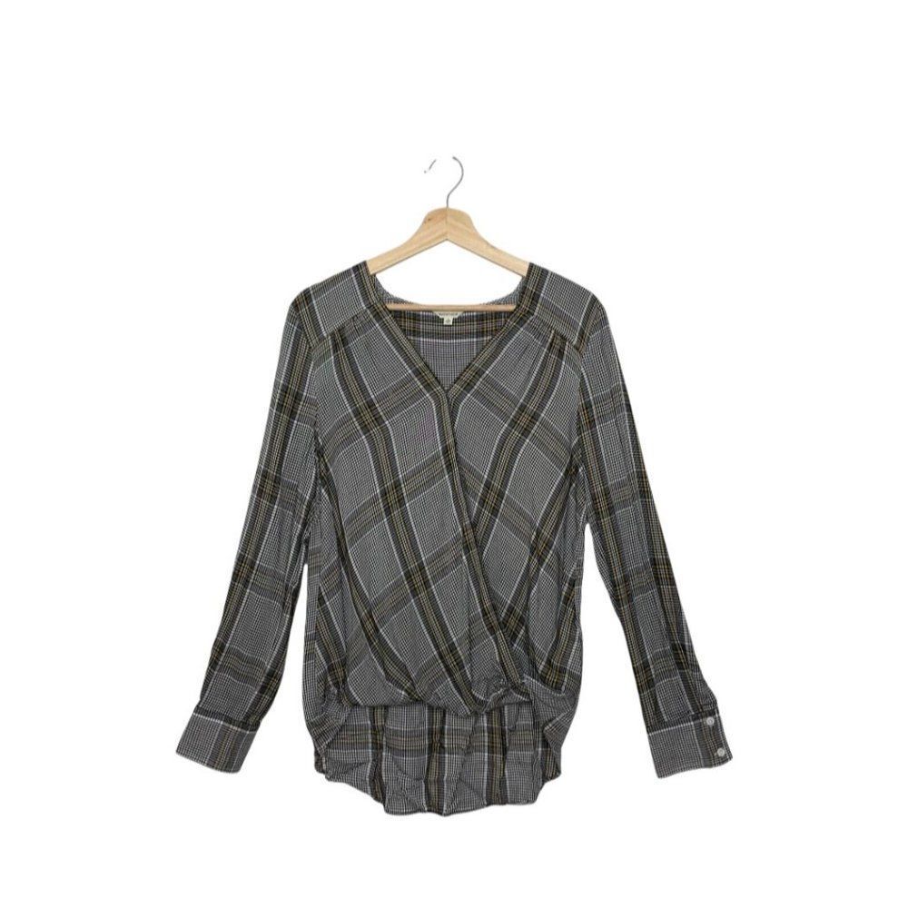 Max Studio Faux Wrap Plaid Blouse Size Small